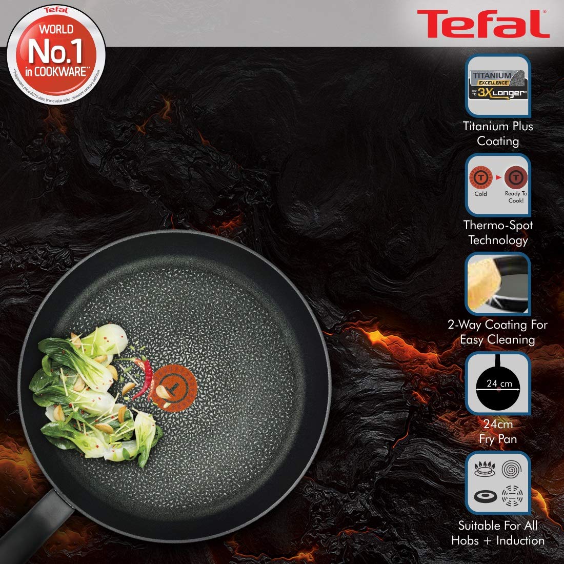 Chảo Chống Dính TEFAL G28904 HARD TITANIUM PRO Pfanne, Nhập Khẩu Đức, Phủ Titanium Excellence Bền Gấp 6 Lần Chảo Thường, Đường Kính 24Cm, Sâu 5.5 Cm - Hàng Nhập Khẩu