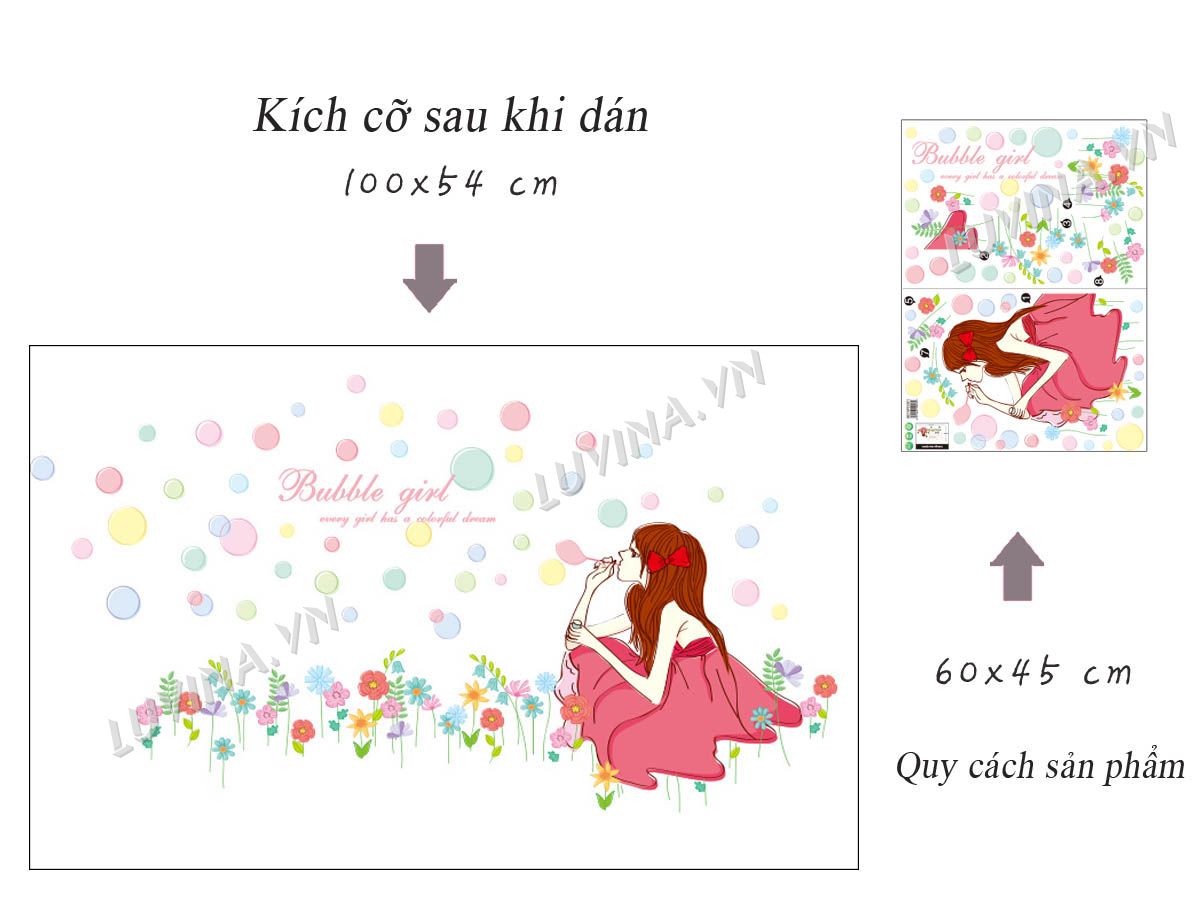 Decal dán tường Cô bé thổi bong bóng