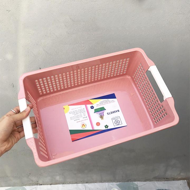 Rổ nhựa chữ nhật REBA 2 size có quai cầm - Khay nhựa Việt Nhật 1197/1198 kiểu chữ nhật đựng đồ đa năng
