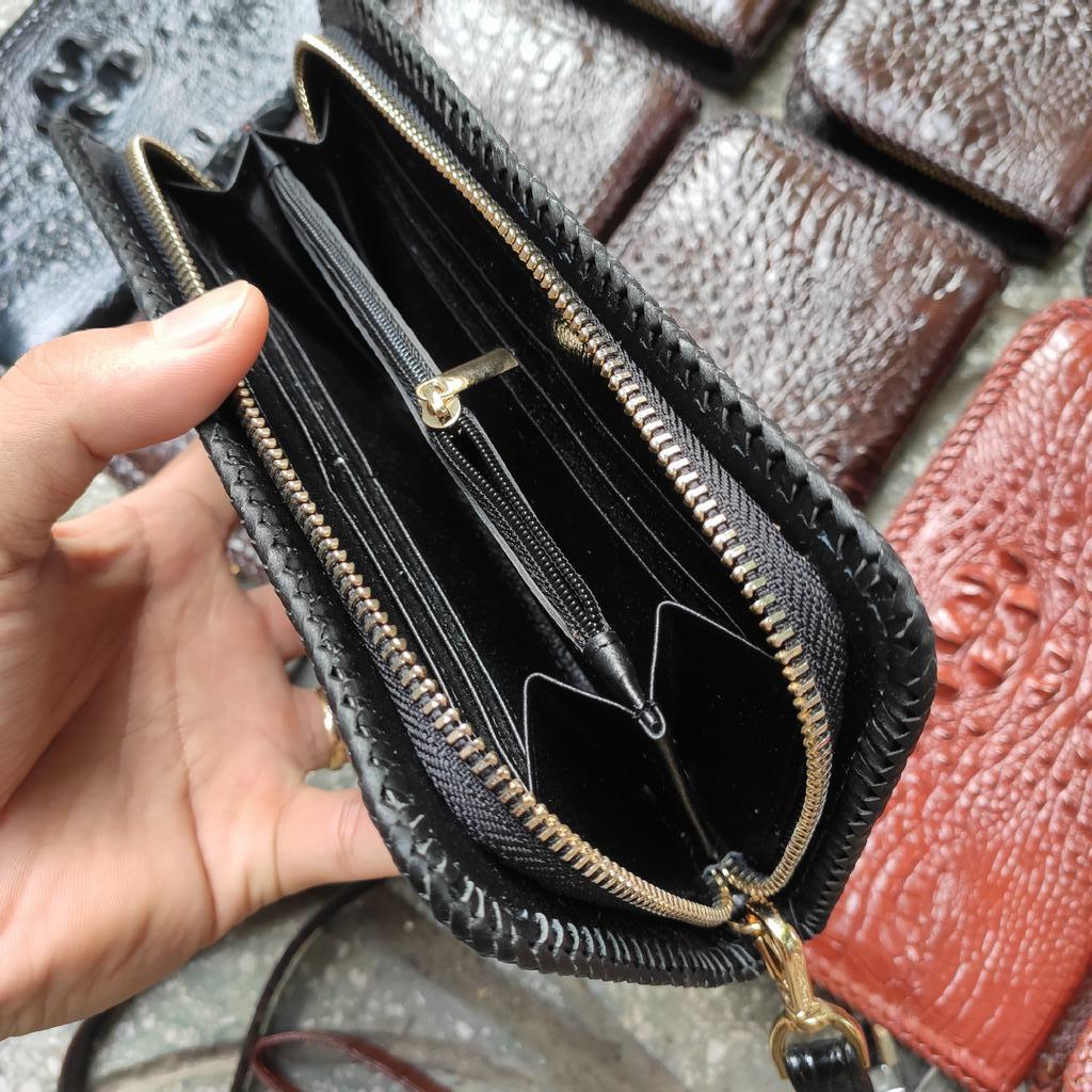 Ví cầm tay gai lưng cá sấu đan viền thủ công. Loại 1 khuôn tiện dụng!