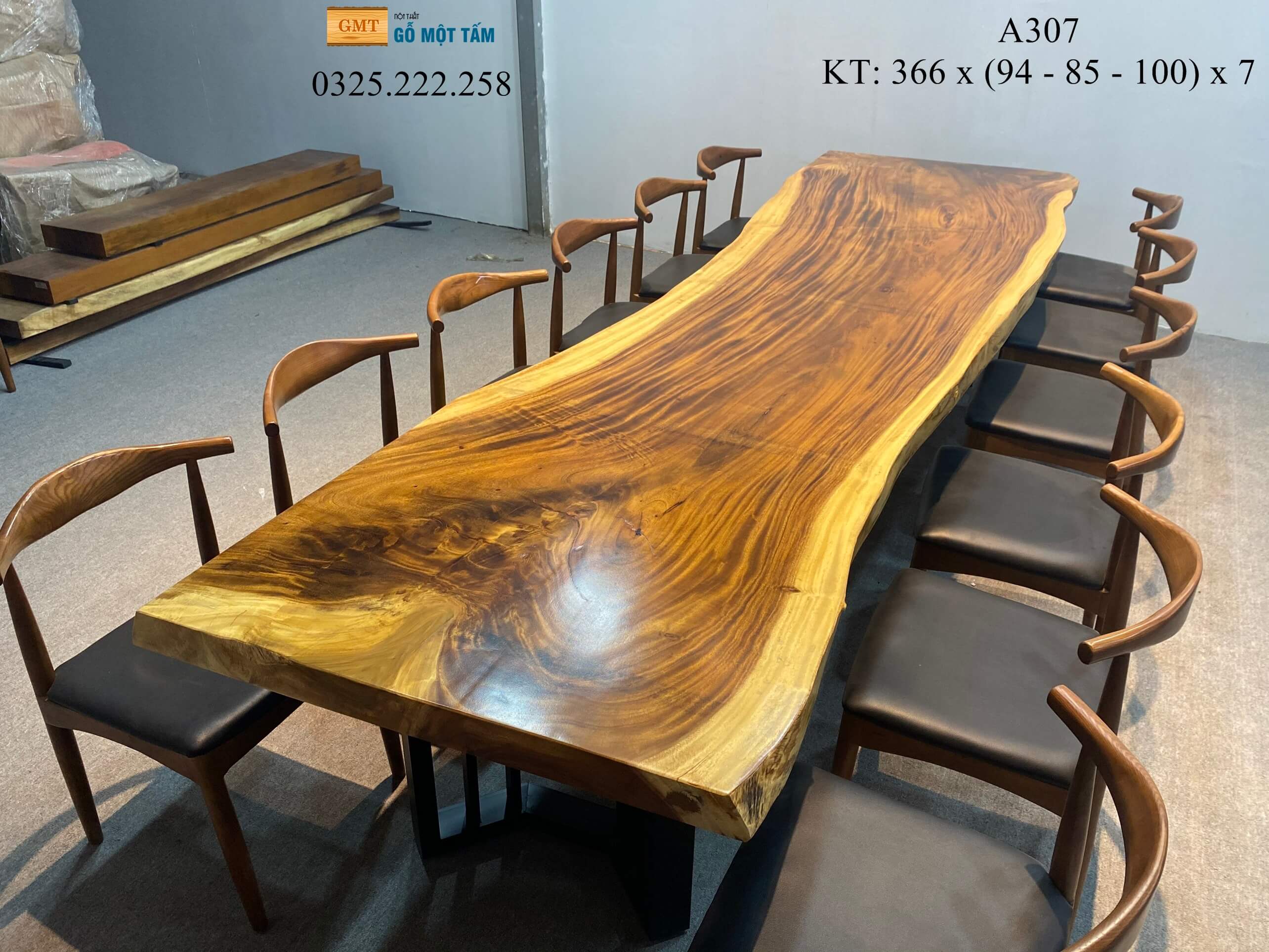 Bàn Cafe Gỗ Me Tây, Bàn Sân Vườn Gỗ Me Tây, Bàn Gỗ Me Tây Nguyên Tấm Dài 3,69m Rộng 1m Dày 7cm
