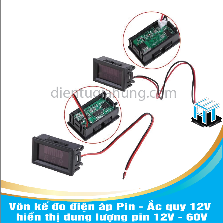 Vôn kế đo điện áp Pin - Ắc quy 12V hiển thị dung lượng pin 12V - 60V