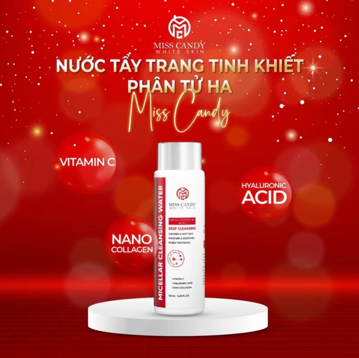 Bộ 5 Sản Phẩm Trắng Da Mờ Thâm, Sạm, Nám Nhẹ MISS CANDY Gồm: Serum HA Peptide 30ml + Kem Dưỡng Trắng Da Face Nano 30g + Kem Chống Nắng Dưỡng Trắng Da 50g + Nước Hoa Hồng Tái Sinh Làn Da 120ml + Nước Tẩy Trang Phân Tử HA Nano 120ml - PHỤNG BEAUTY