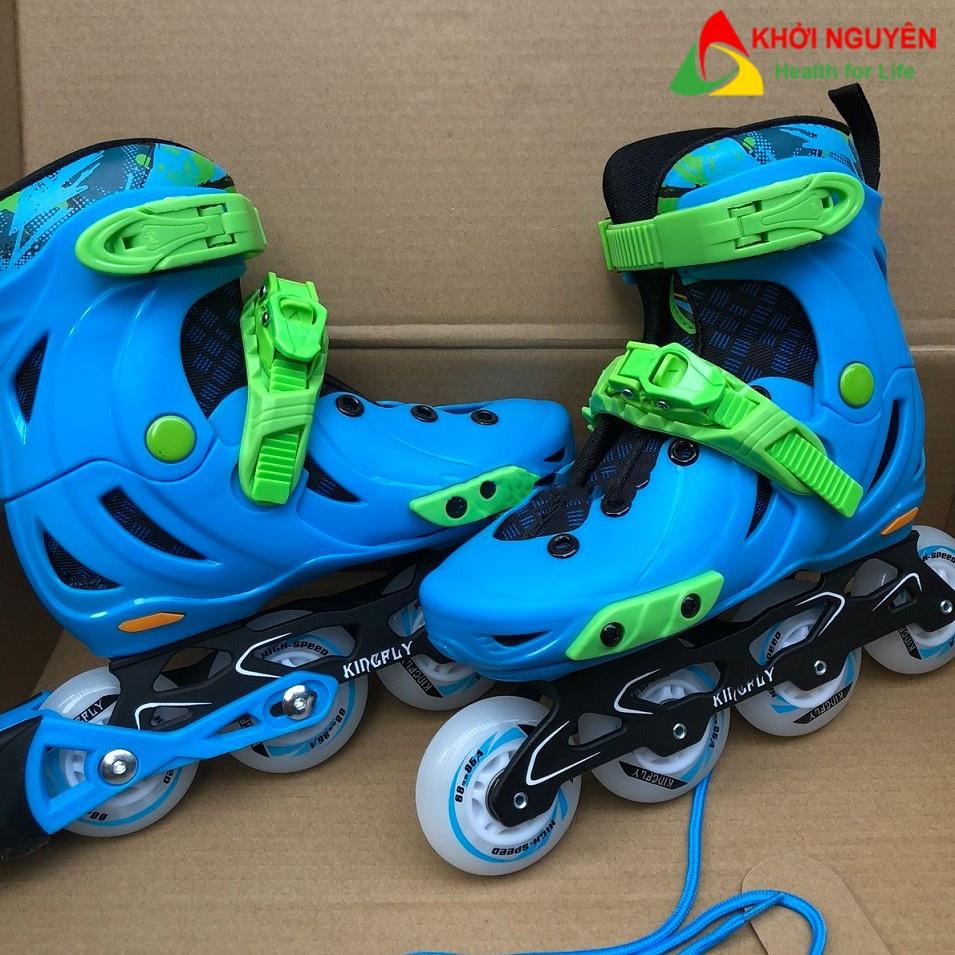Giày patin trẻ em cao cấp Kingfly W198 có đèn led bánh cao su, tặng kèm bảo hộ chân tay, quà tặng năm mới và sinh nhật
