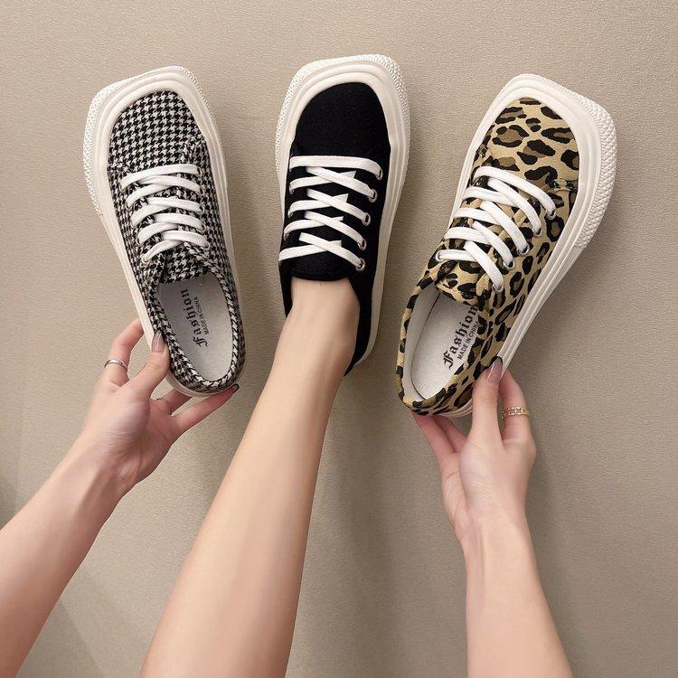 Giày Vải Ulzzang Canvas Cổ Thấp Họa Tiết Da Báo Cá Tính Cho Nữ