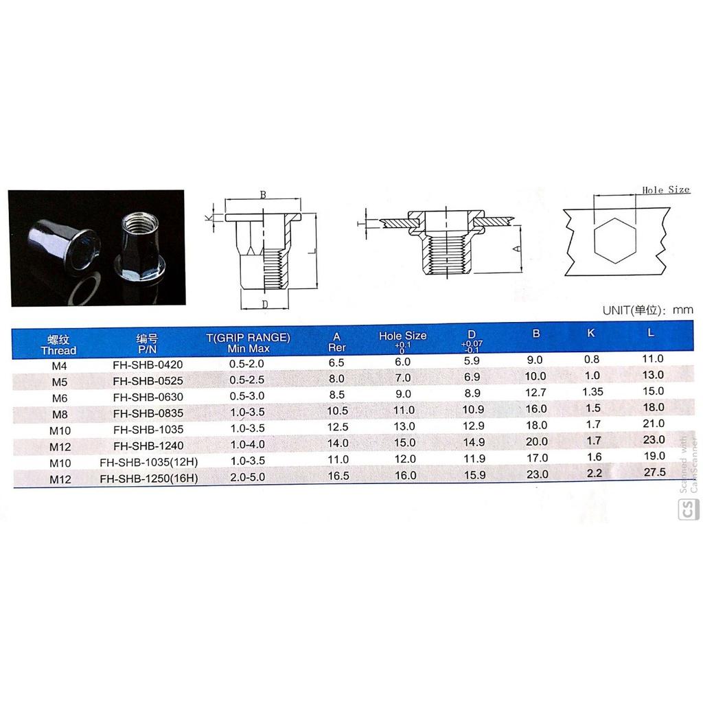 Combo 100c Ốc tán rút nửa lục M8
