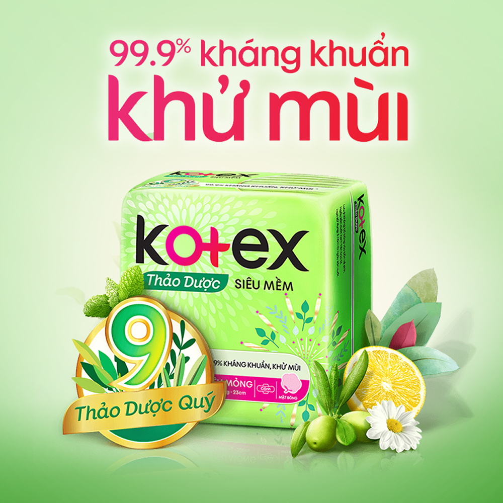 Combo 2 Gói  Băng Vệ Sinh Kotex Thảo dược kháng khuẩn khử mùi SMC cải tiến mới + 2 Gói Thảo dược Cool dịu mát SMC