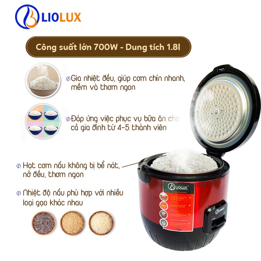 Nồi cơm điện Liolux LIO-807 dung tích 1.8L - Chống dính - Hàng chính hãng