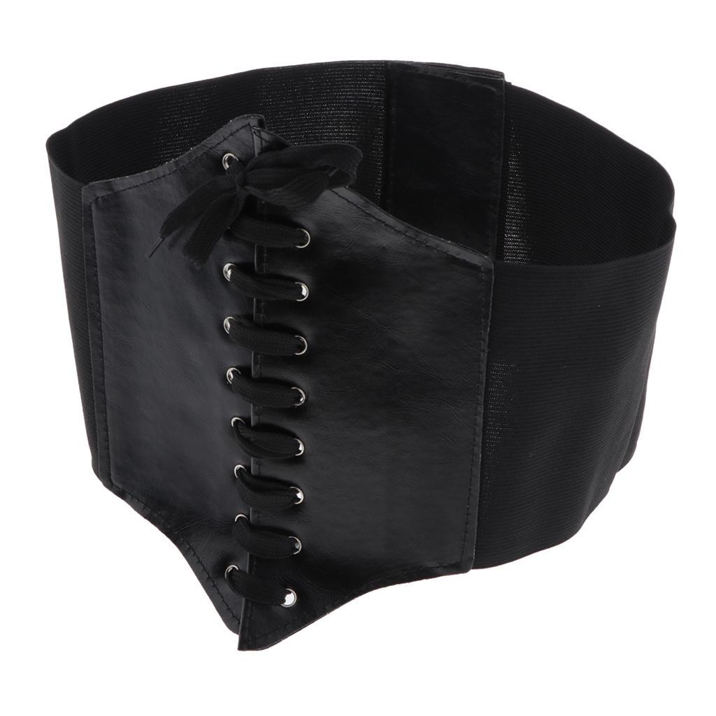 Vintage Steampunk Leather Waist  Wide Elastic Belt Corset Accessory Black