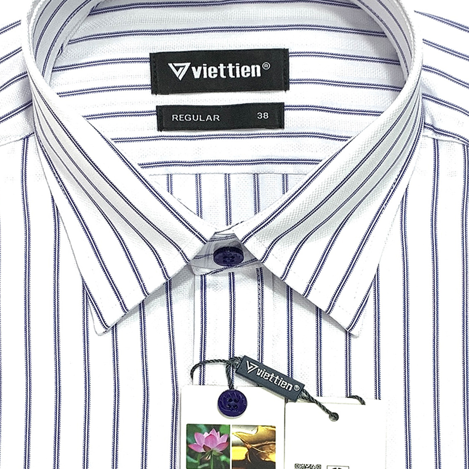 Viettien - Áo sơ mi nam dài tay kẻ sọc 1R0436 regular dáng rộng chất vải sợi sen