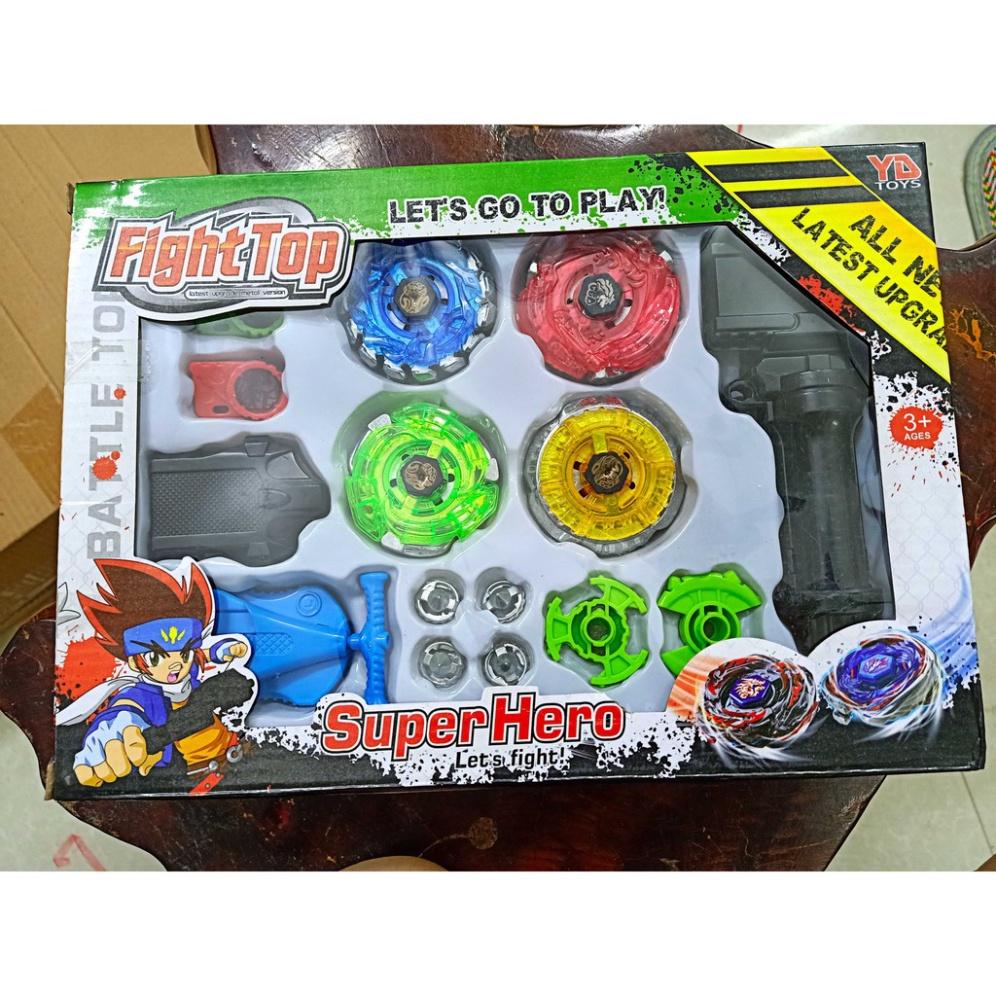 (ảnh thật) Bộ 4 Con quay BeyBlade + Tay cầm - Con quay vòng xoay thần tốc giá rẻ sập sàn