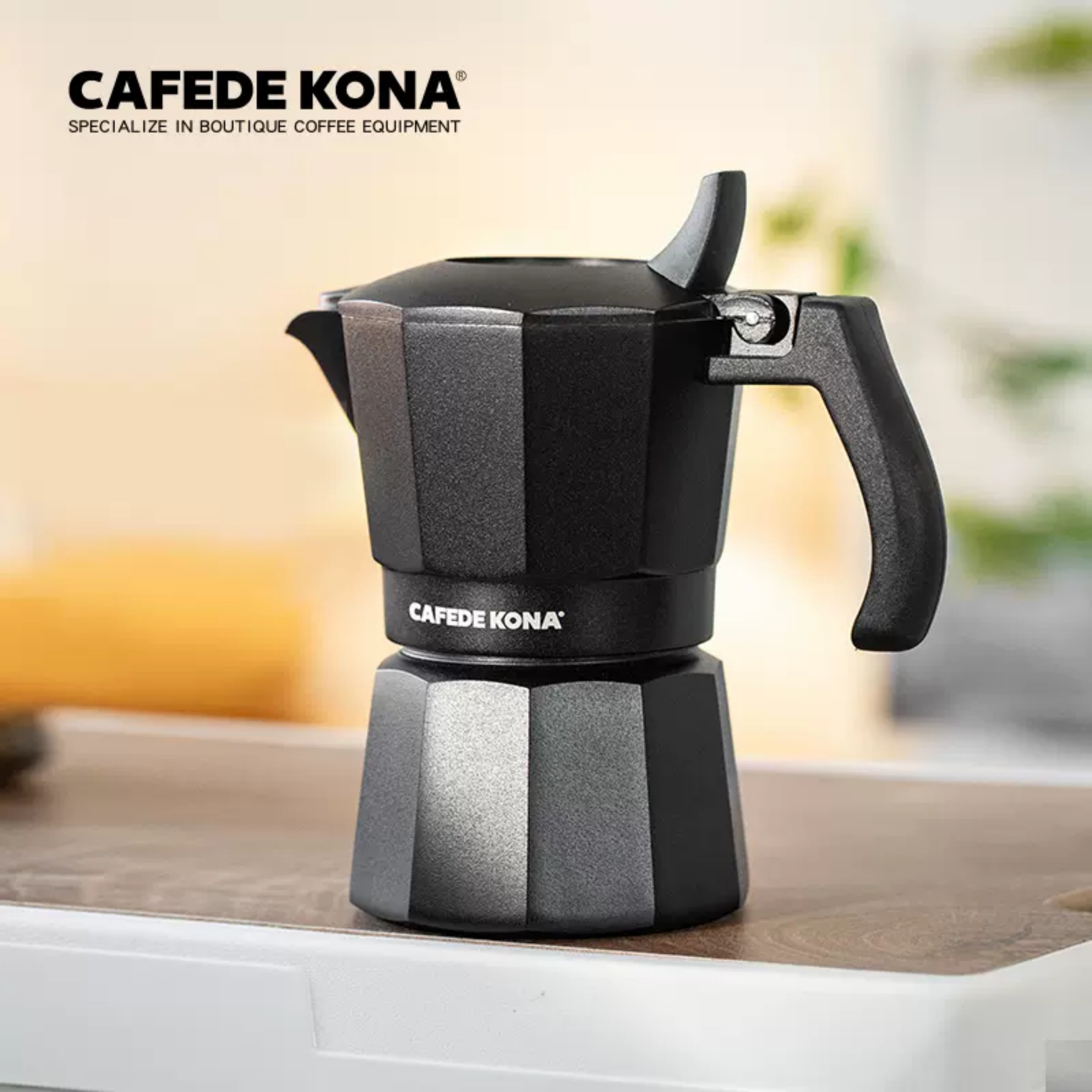 Combo bình moka nhôm 2 cup 90ml màu đen CAFE DE KONA