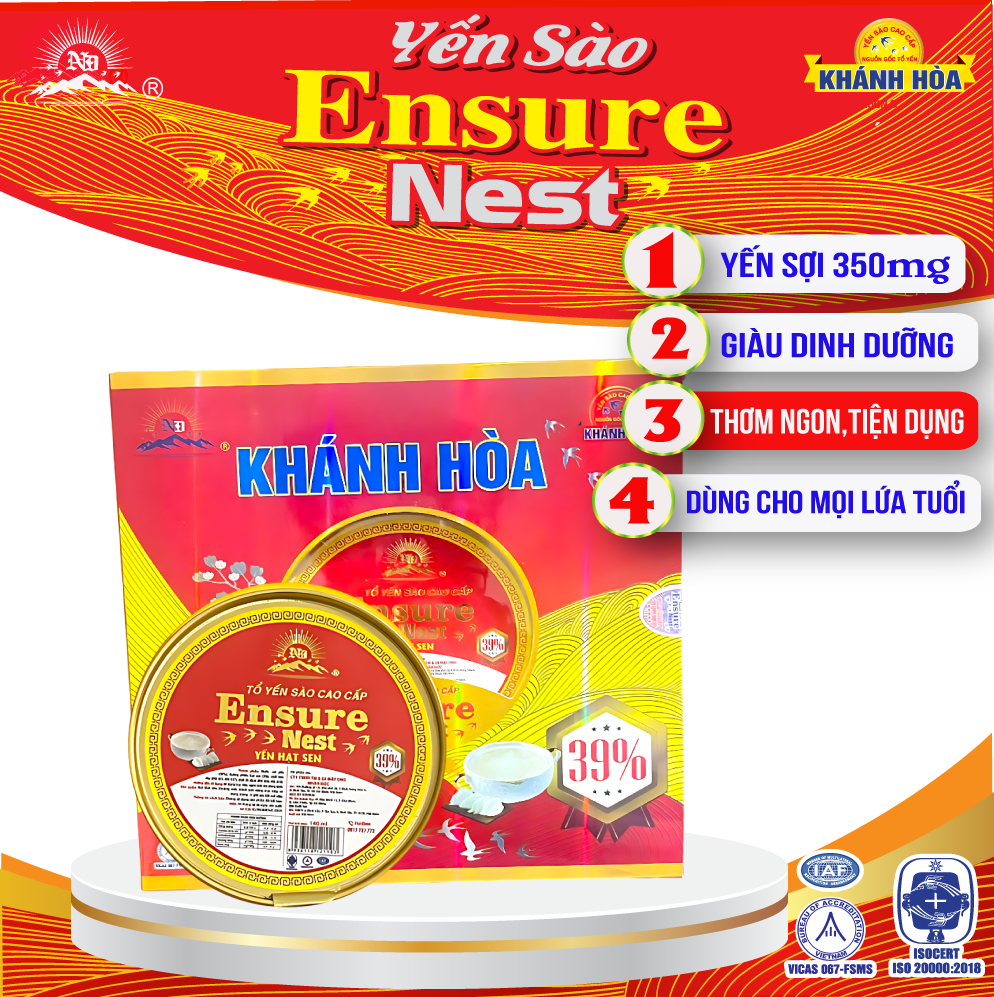 Yến Chén Cao Cấp Ensure Nest Chưng Sẵn Đông Trùng 140ml 39% yến - Nguồn gốc yến đảo Khánh Hoà