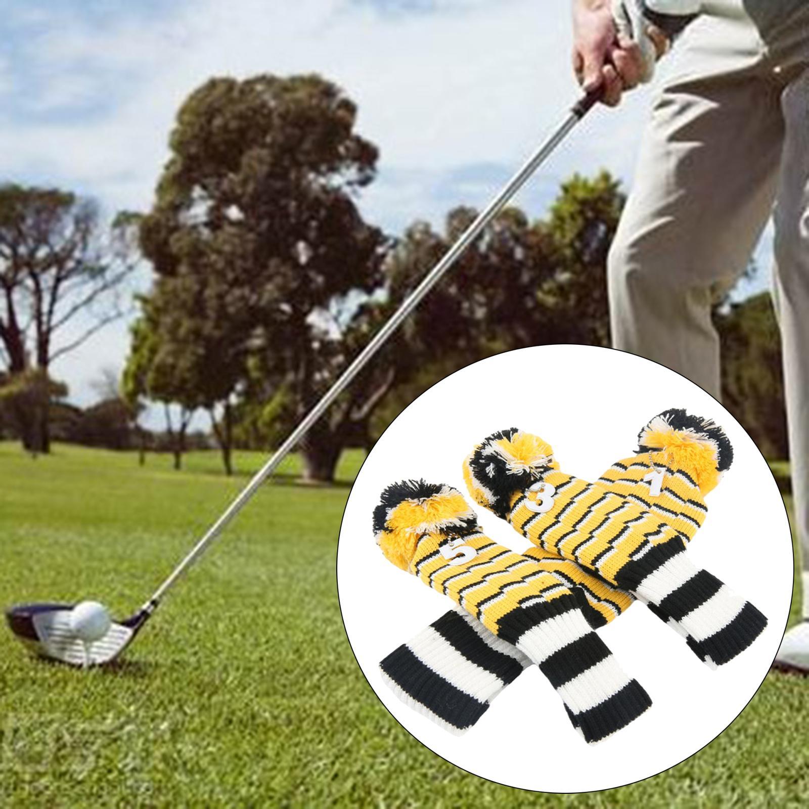 3Pcs Knit Golf Headcover Driver Cover Portable Golf Club Wood Head Covers for Driver Wood, Fairway Wood and Hybrid Protect Sleeves