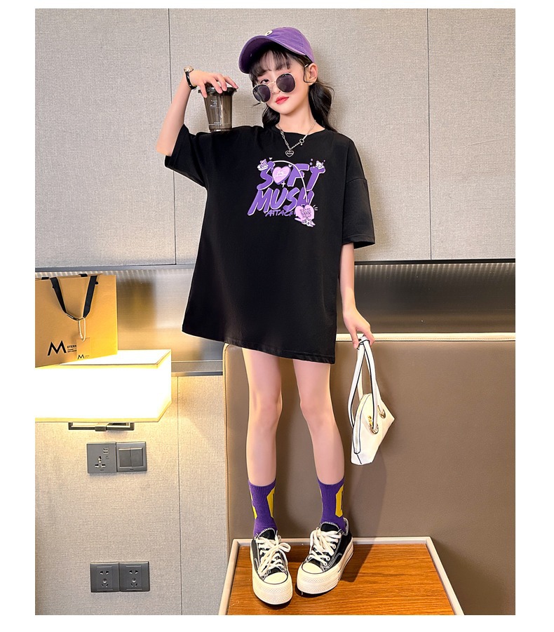 Áo thun bé gái cộc tay sành điệu size đại 8-16 tuổi chữ SOFT vải cotton co giãn thấm hút mồ hôi kiểu dáng thời trang