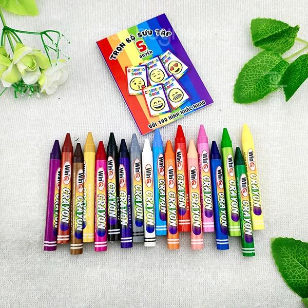 Hộp 18 bút sáp màu tặng kèm sách tô màu nhỏ cho bé giá rẻ loại tốt
