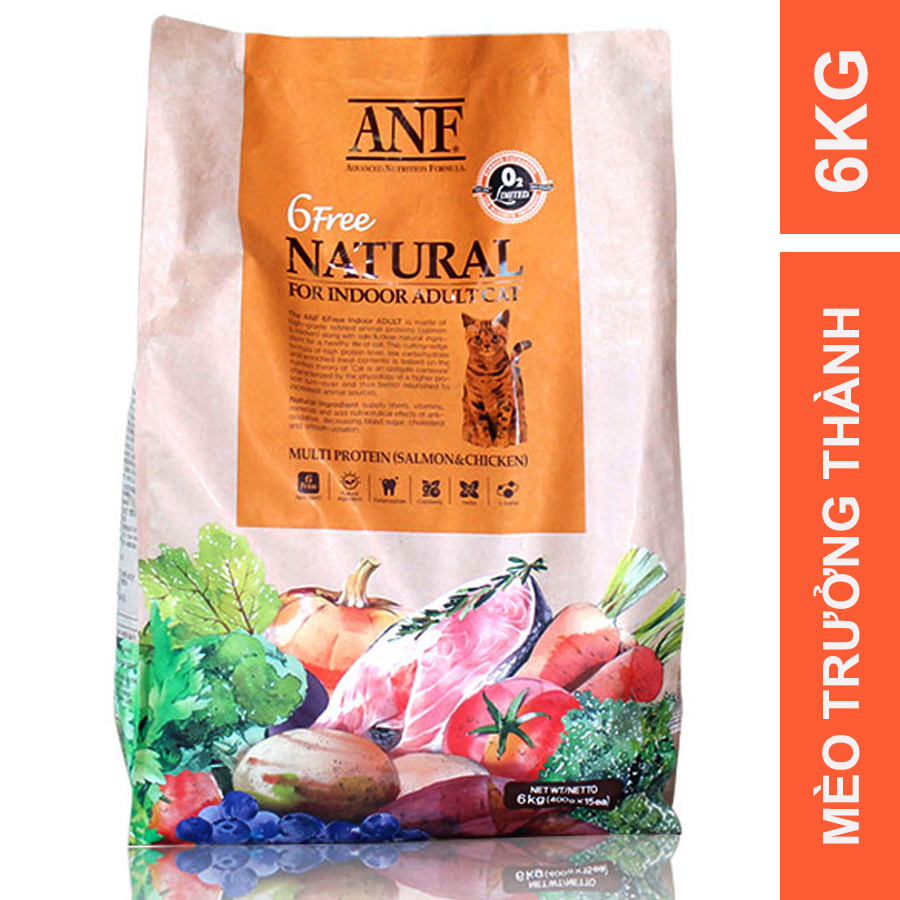 -Thức ăn hạt cho mèo trưởng thành ANF 6 FREE INDOOR ADULT 6KG