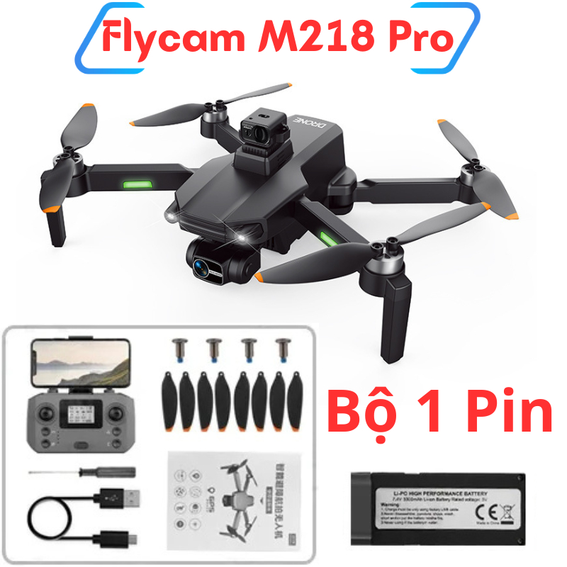 Flycam camera full HD siêu nét, Plycam M218 pro max tốt hơn Drone K998 Max có G.P.S pin trâu 3500 bay 30 phút - Hàng chính hãng