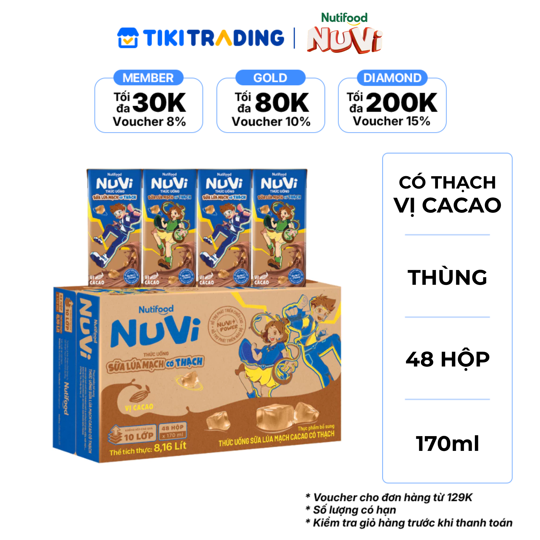 [HSD: 2026-10-26] Thùng 48 hộp Sữa Lúa Mạch Cacao Có Thạch NuVi 170ml – Phát Triển Chiều Cao, Tăng Cường Trí Nhớ