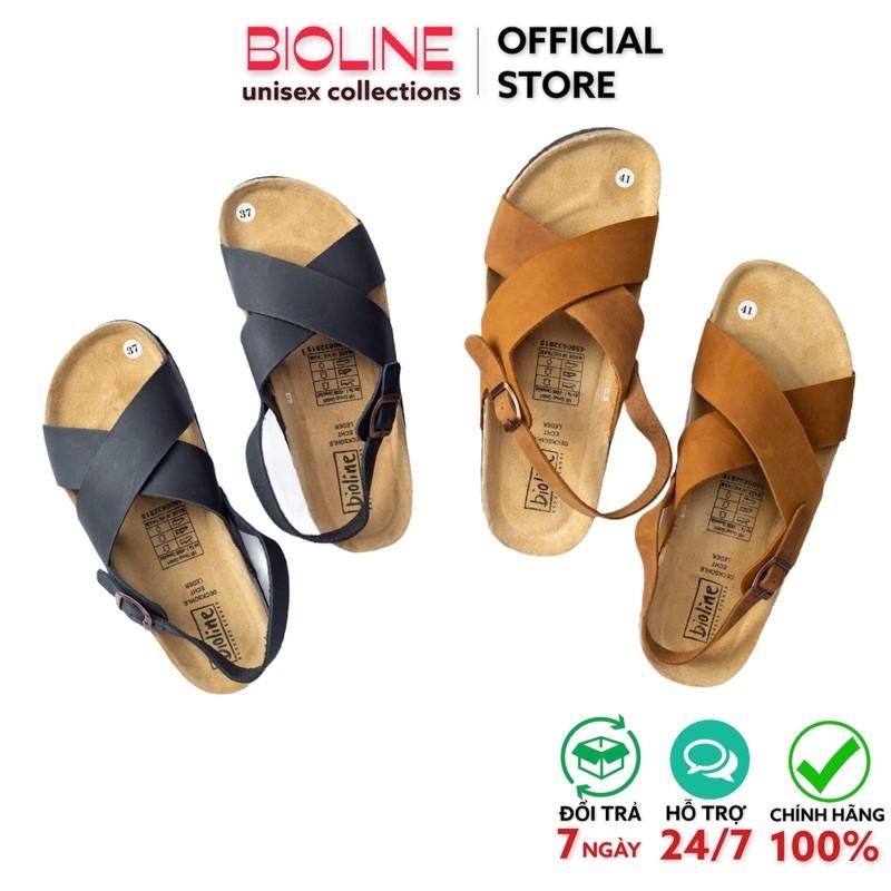 Giày sandal birken quai chéo Bioline dép da bò thật đế trấu có quai hậu unisex mã BO11 - Bioline Official