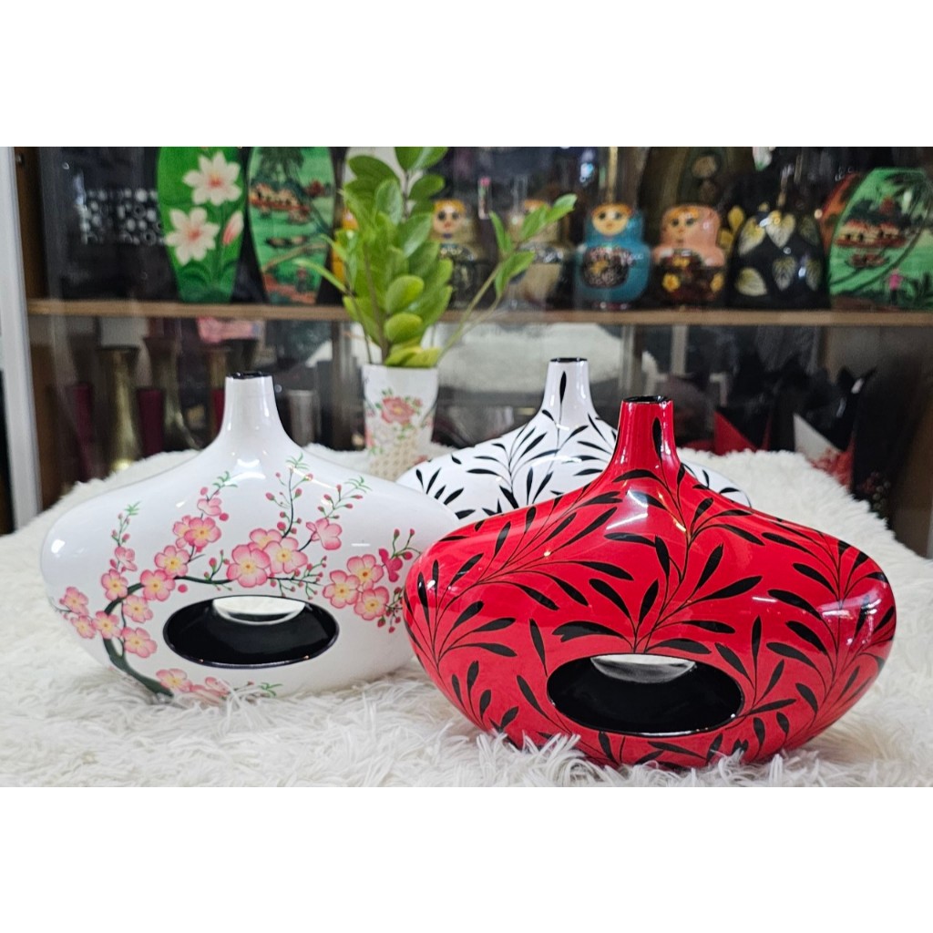Bình Hoa Sơn Mài Cao Cấp mẫu B15 size 20x27x12 cm cắm hoa, trang trí kệ, bàn làm việc, quà tặng ý nghĩa