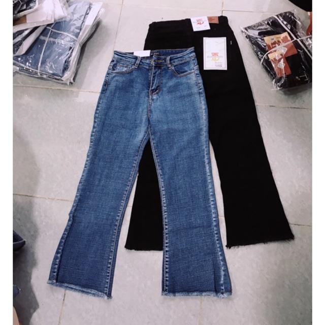 Quần jeans ống loe lửng 9 tấc 3 màu(đen-xanh nhạt-xanh đậm)