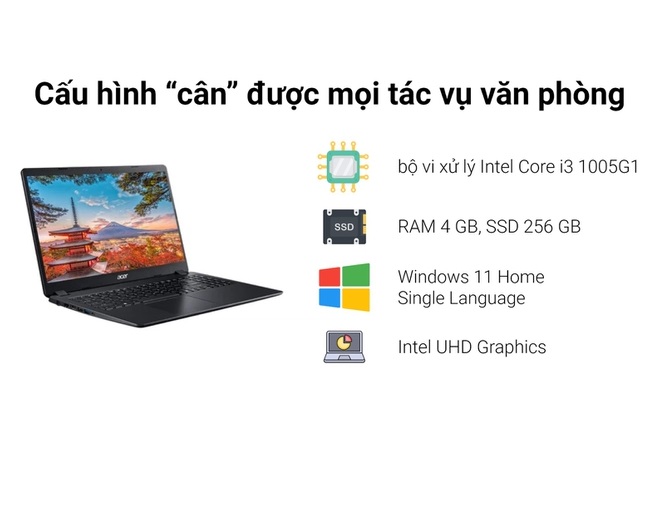 Hình ảnh Laptop Acer Aspire 3 A315-56-38B1 i3 1005G1/4GB/256GB/15.6"FHD/Win11 - Hàng Chính Hãng