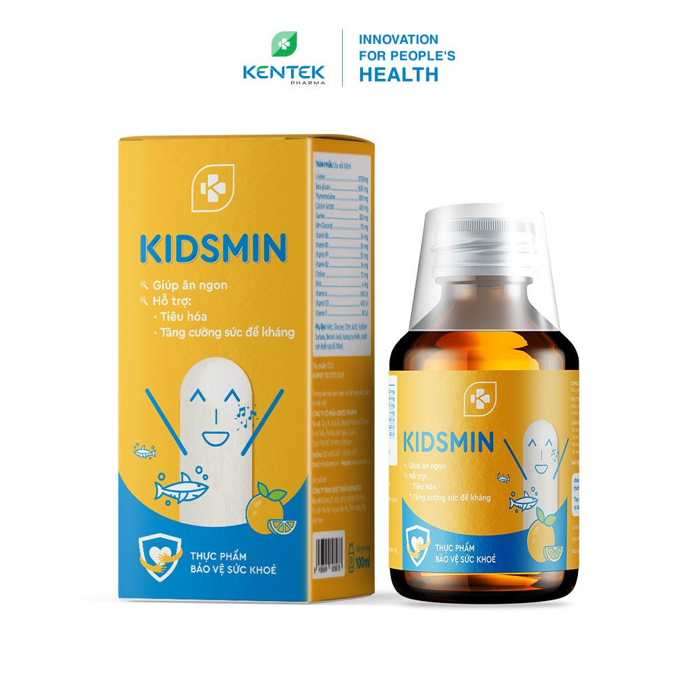 Siro ăn ngon KIDSMIN tăng cân an toàn, phát triển thể chất và trí não cho trẻ suy dinh dưỡng, đề kháng yếu (Chai 100ml)