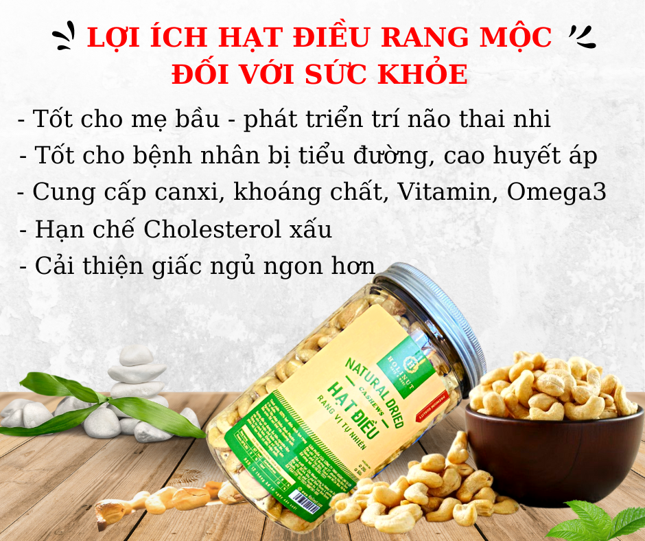 Hạt Điều Rang Mộc Vị Tự Nhiên - Thương Hiệu Holinut/500gr