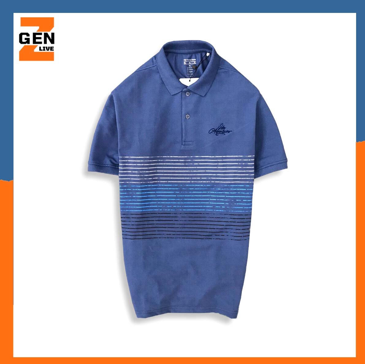 ÁO THUN NAM TAY NGẮN CỔ BẺ PHỐI SỌC NGANG, LOGO THÊU, TAY BO - LZPS151