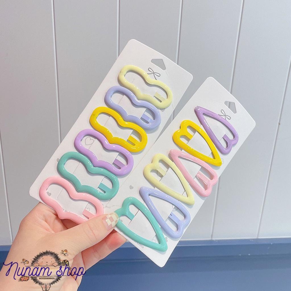 SET6- KẸP BẤM PHỦ BÓNG MÀU PASTEL NHẸ NHÀNG NỮ TÍNH CHO MẸ VÀ BÉ - NUNAM SHOP