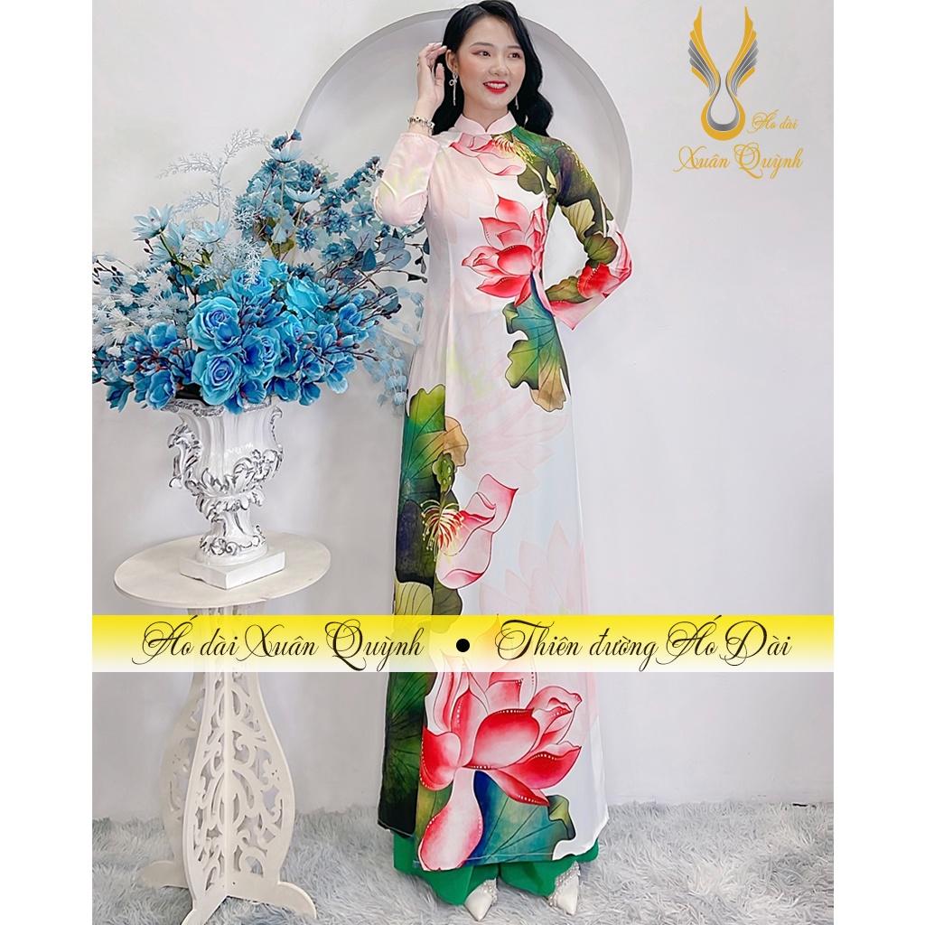 Siêu Phẩm Áo Dài Hoa Sen Duyên Dáng, Trẻ Trung Lụa Habutai K56 - Áo Dài Xuân Quỳnh