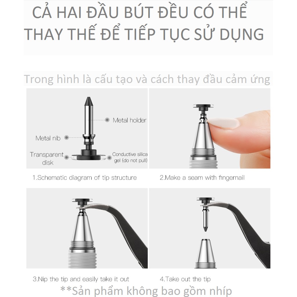 Bút cảm ứng 2 đầu 2 in 1 Baseus cho điện thoại mày tính bảng iPhone iPad Samsung window PC - Hàng chính hãng