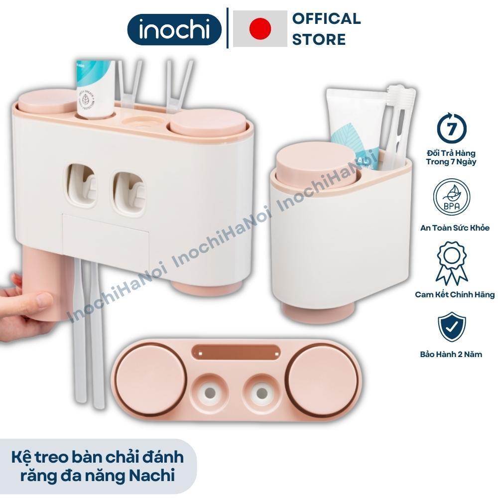 Bộ Nhả Kem Đánh Răng Tự Động Inochi - Kệ Treo Bàn Chải Lắp Đặt Dán Tường Gạch Men Kèm Cốc Hút Nam Châm