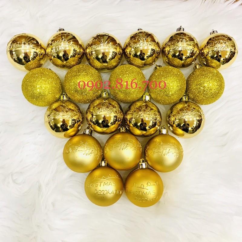 Set 20 trái châu vàng xanh đỏ bạc 3 loại châu 4cm 6cm trang trí noel