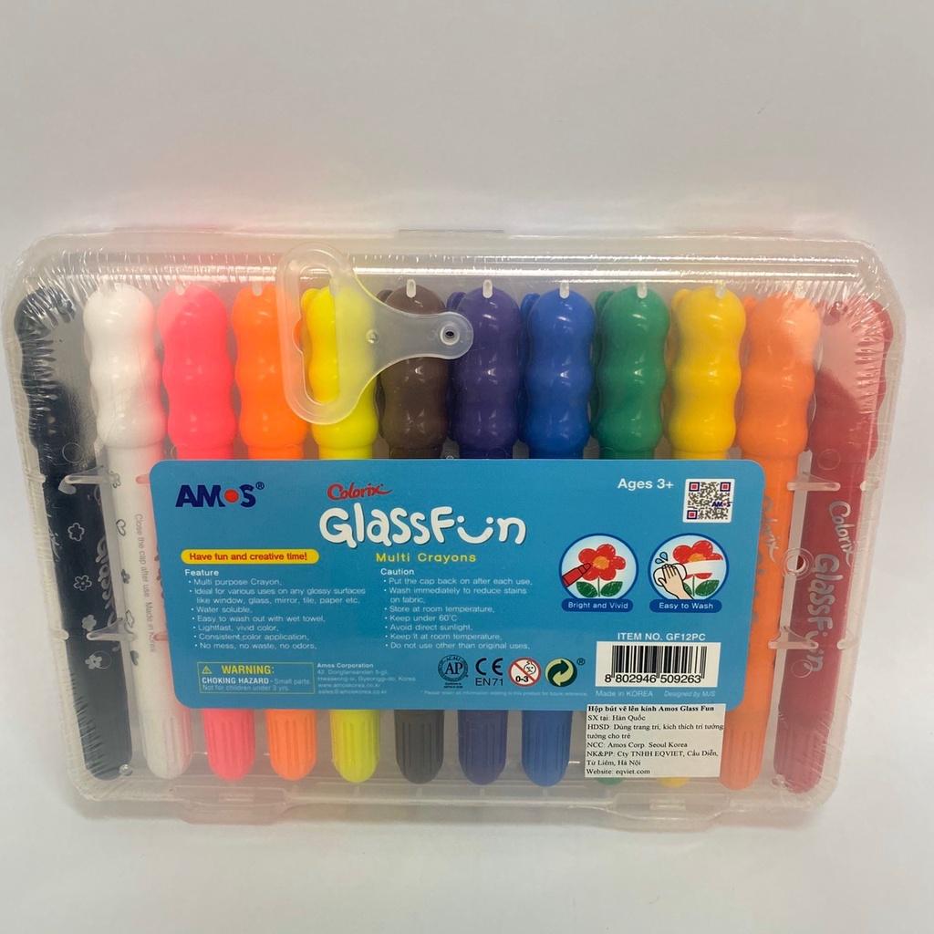 Bút vẽ lên kính nhập khẩu Hàn Quốc AMOS GlassFun Multi Crayons 12 màu GF12PC