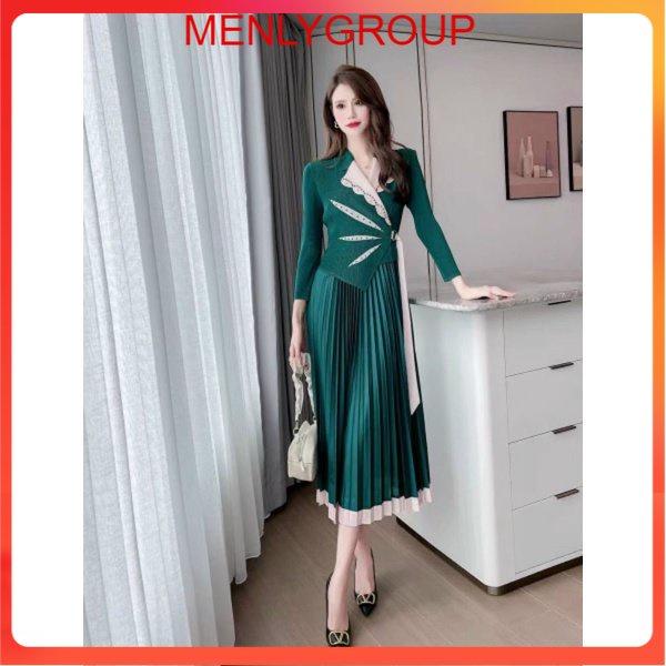 ĐẦM DẬP LI CỔ VEST KẾT HỘT CHÂU