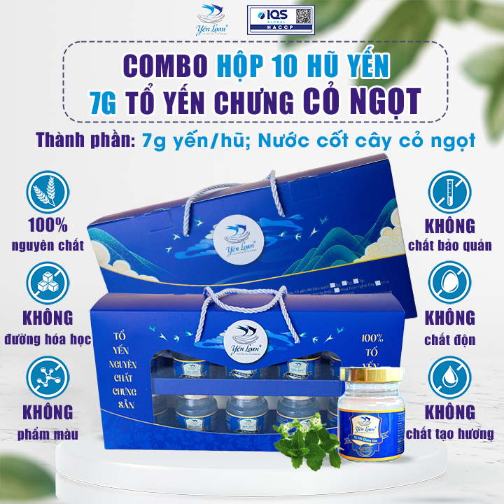 Hộp Yến Chưng Sẵn Yến Loan 10 Hũ 7g Chưng Cỏ Ngọt Không chất Bảo Quản Chăm Sóc Sức Khỏe Cho Mọi Người.