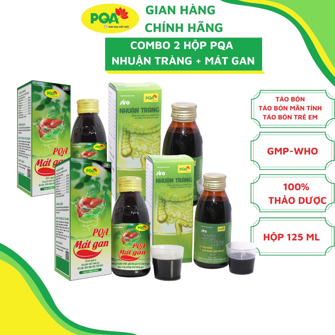 Combo 2 Hộp Nhuận Tràng Và 2 Hộp Mát Gan PQA Thành Phần Từ Thiên Nhiên Dùng Cho Bé Táo Bón 125ml