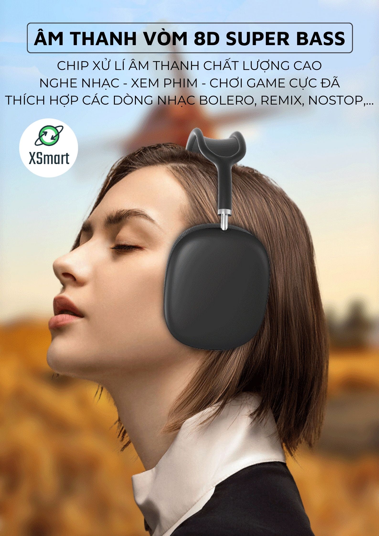 Tai Nghe Bluetooth Chụp Tai Không Dây P9BT AirMax Âm Thanh Super Bass Chống Ồn - Hàng Chính Hãng