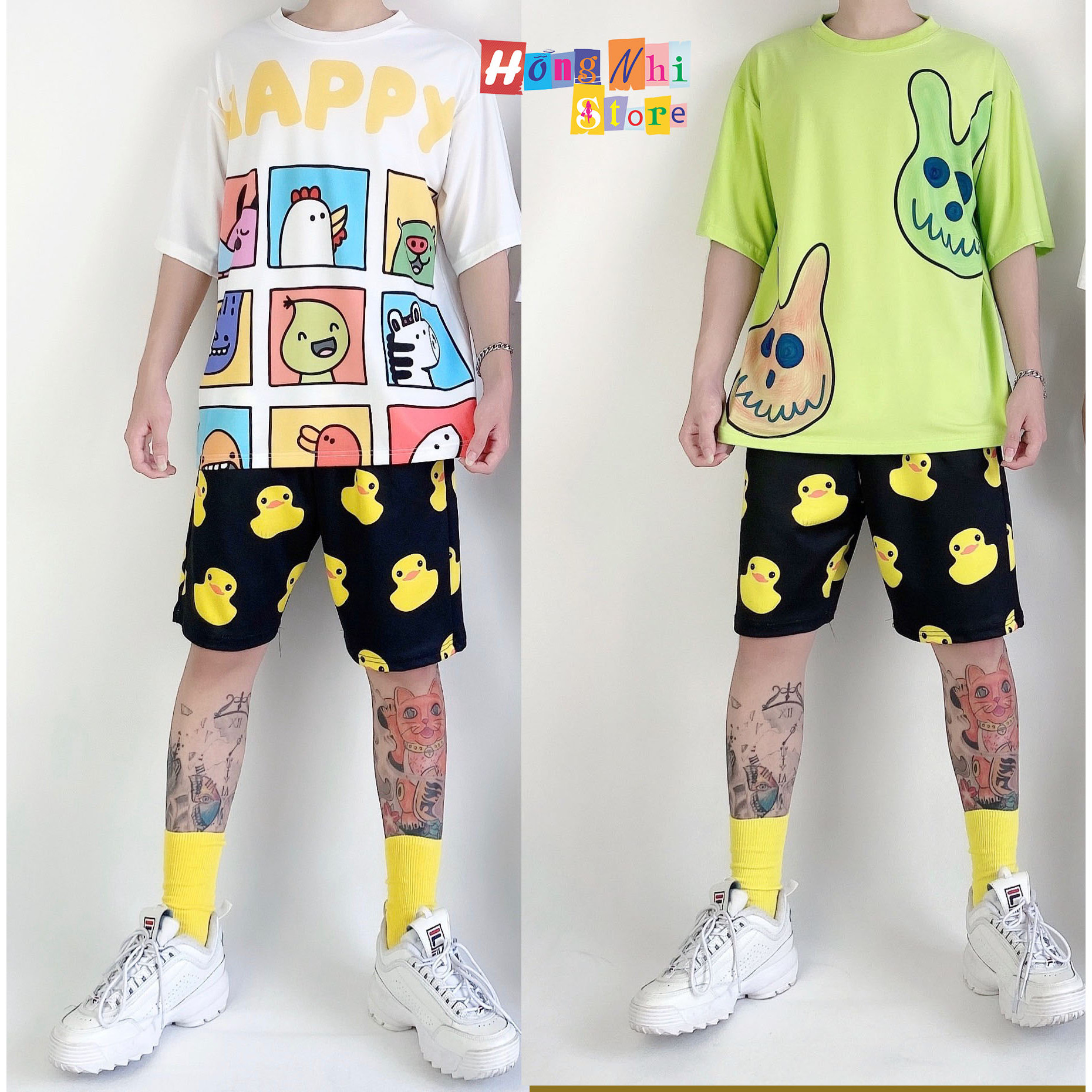 Quần Short Cartoon Unisex Hình Vịt Vàng Quần Đen - Quần Đùi Hoạt Hình Siêu Cute - MM