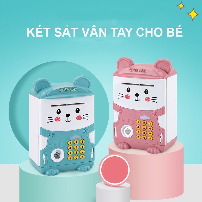 Két tiền mini cho bé thế hệ mới có nhạc vui nhộn - Két sắt bảo mật vân tay và khóa số an toàn, tự động cuốn hút tiền khi cho vào, kiểu dáng đẹp, màu sắc bắt mắt