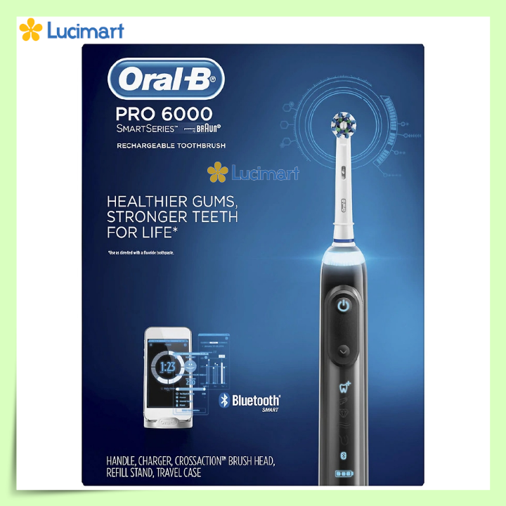 Bàn Chải Đánh Răng Điện Oral-B Pro 6000 Smart Series, Oral B Electric Toothbrush, Ngừa Sâu Răng Hiệu Quả, Nhập Đức, Hàng Chính Hãng