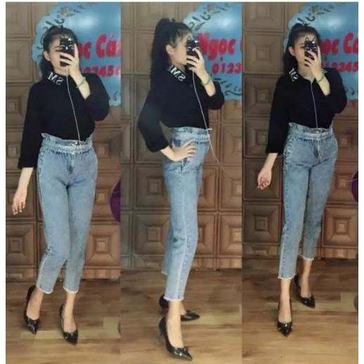 QUẦN BAGGY JEAN NỮ( KÈM ẢNH THẬT ) THẮT ĐAI TRẺ TRUNG MÀU XANH NHẠT SANG TRỌNG TB10