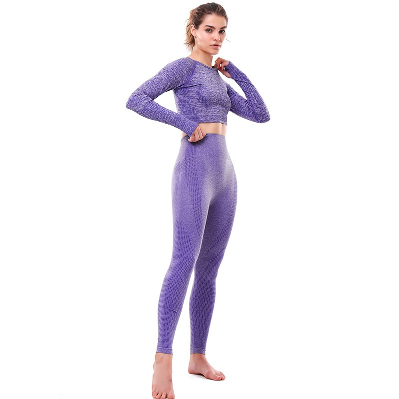 Áo Croptop Dài Tay Quần Dài Dệt Kim Tập Yoga Gym