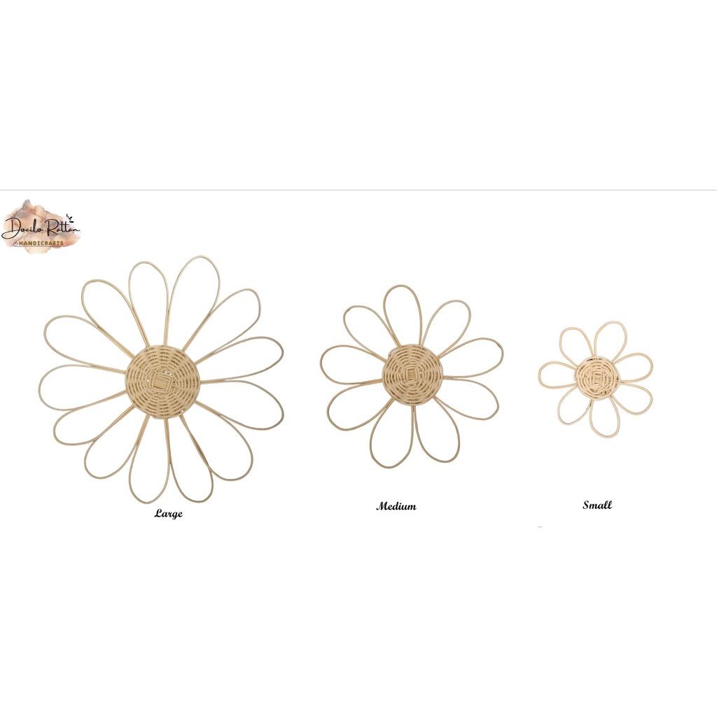 Set 3 bông hoa bằng mây trang trí- Đồ mây decor trang trí treo tường, trang trí nhà cửa, hoa trang trí tường quán cà phê