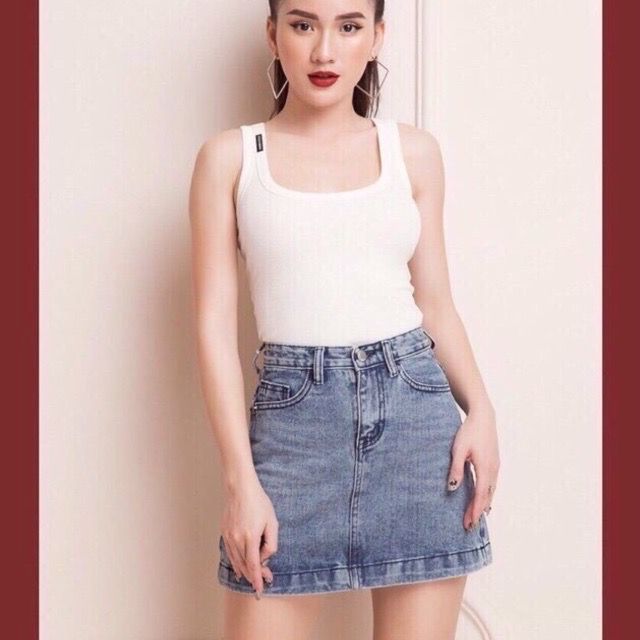 Chân váy jean ngắn co giãn có quần trong CV203