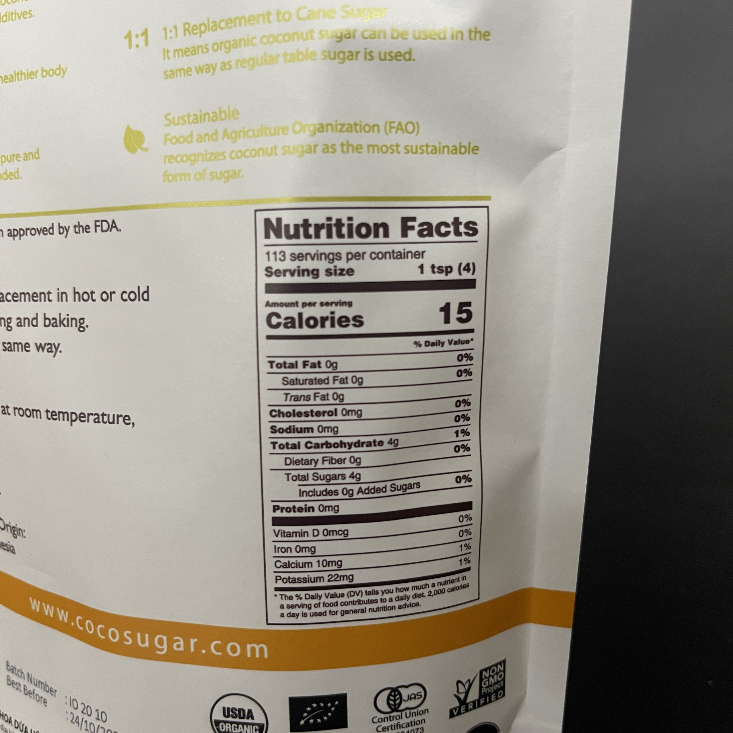 Đường Mật Hoa Dừa Hữu Cơ PT Coco Sugar túi 454g [ Organic Coconut Sugar – Indonesia]