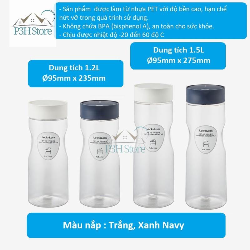 Bình nước Lock&amp;Lock Easy Open với nắp thiết kế mở bằng 1 chạm dung tích 1.2L HAP813N 1.5L HAP814N