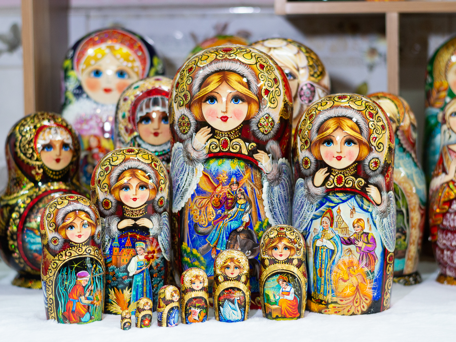 BỘ BÚP BÊ NGA MATRYOSHKA 10 LỚP CAO 26CM VẼ HOA VĂN "CHUYỆN CỔ TÍCH PUSHKIN" CỰC ĐẸP VÀ SANG TRỌNG ĐỘC ĐÁO